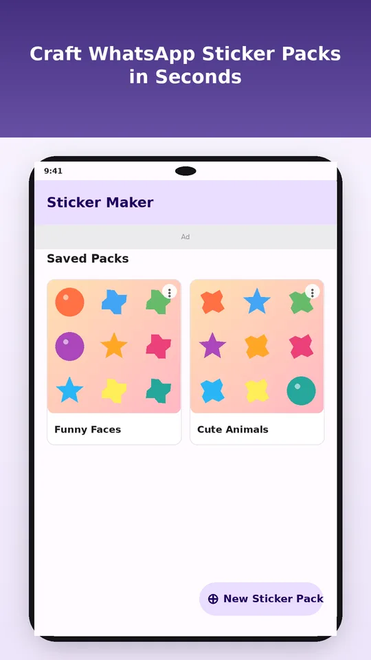 Home screen listing saved sticker packs